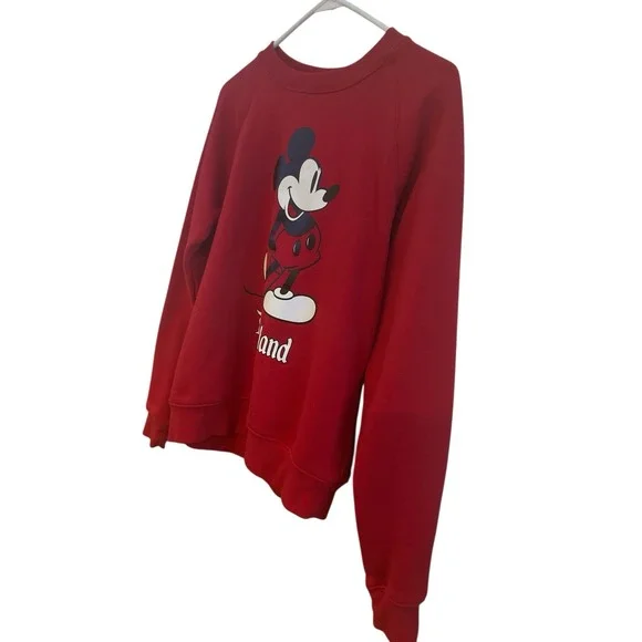 Disney Standing Mickey‎ Mouse Unisex Red Black Sz Small Crew Neck Sweatshirt - Picture 2 of 10
